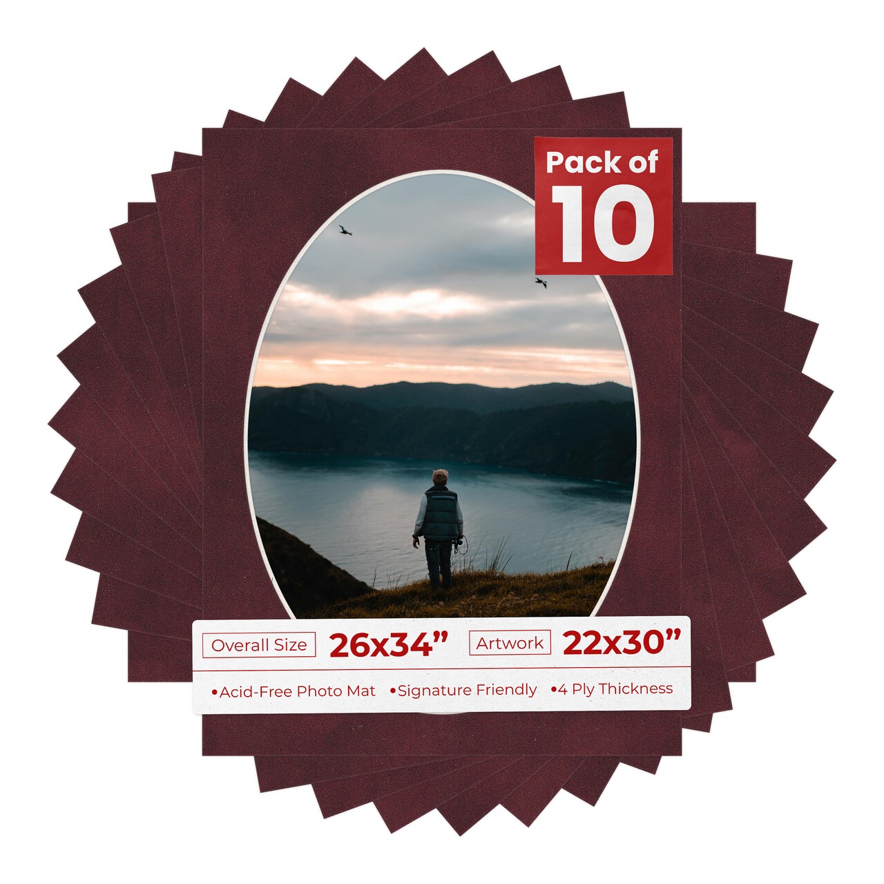 Dark Red Suede Mat Board for 26x34 Frames - Oval Opening for 22x30 Photos